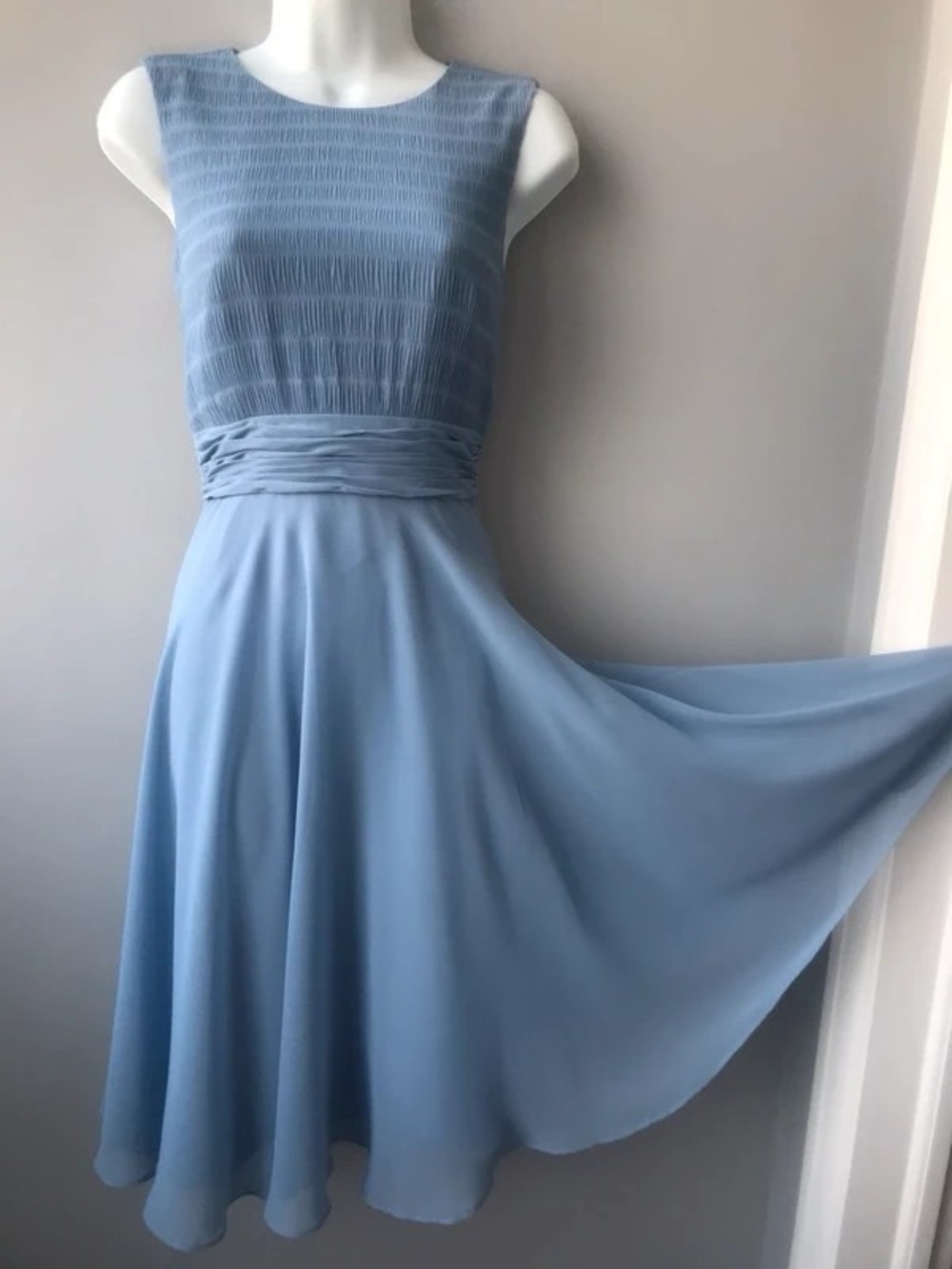 Sleeveless Light Blue Maxi Dress with Ruched Waist